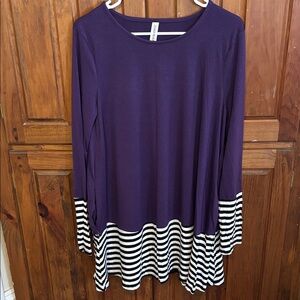 Zenana Premium Women’s Purple Striped Long Sleeve Casual Top Size XL